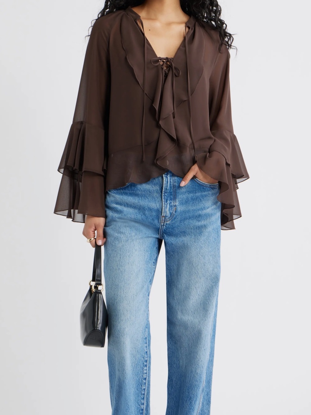 Open Edit Chiffon Ruffle Trim Top